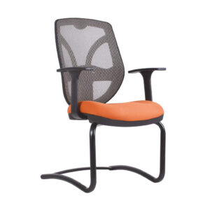 BM 2002 sillón para visitante, respaldo en malla, brazos fijos de polipropileno, trineo negro