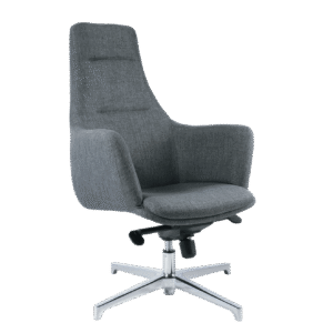 BM 1295 sillón de descanso de respaldo alto, estructura tipo concha con brazos, base de aluminio