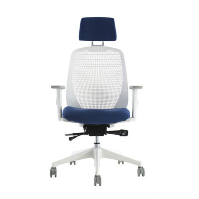 BM 7500 BL silla para dirección respaldo alto con cabecera, estructura blanca con brazos